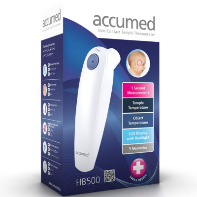 Swiss Accumed HB500 Non-Contact Infrared Forehead Thermometer with 9 Memory Records Medical Device
