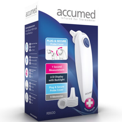 Swiss Accumed RB600 Infrared Ear Thermometer - 1-Second Measurement, 9 Memory Slots, Medical Device