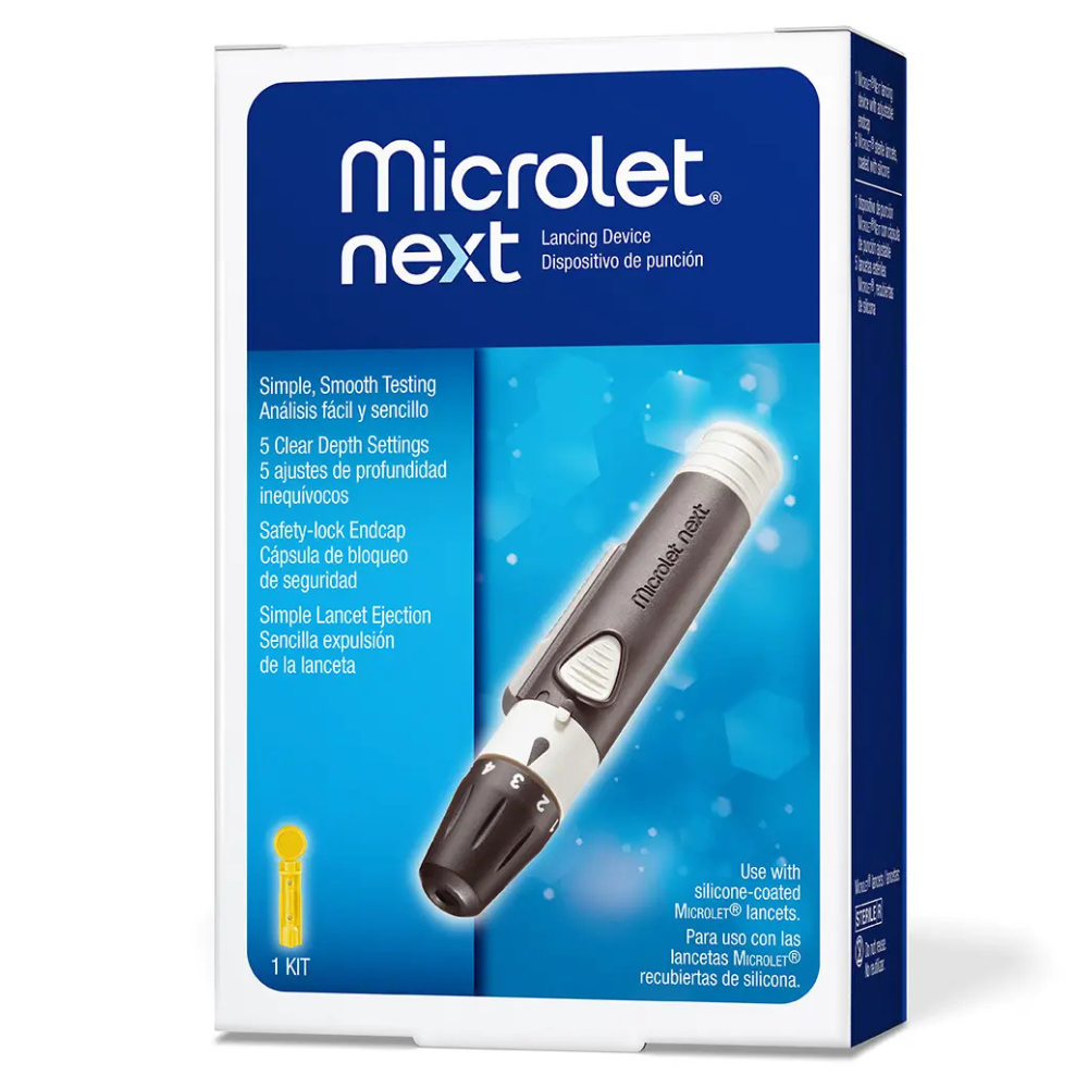 Ascensia Microlet Next Lancing Device 5 Adjustable Depth Levels 1 Piece Blood Glucose Monitoring Accessory