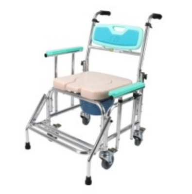 Foxconn Aluminum Alloy Anti-Tip Rolling Bath Commode Chair with 47cm Seat Width, Three-Stage Armrest Height, Bathroom Safety