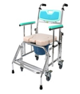 Foxconn Aluminum Anti-Tilt Height-Adjustable Rolling Shower Commode Chair with 49cm Seat Height for Bathroom Safety