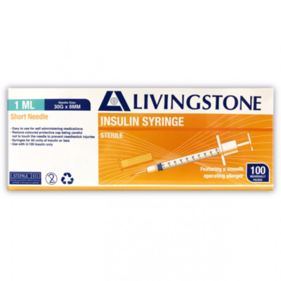 Livingstone Diabetes Insulin Syringe with Needle 1ml 30G x 8mm 100pcs Medical Injection Supplies