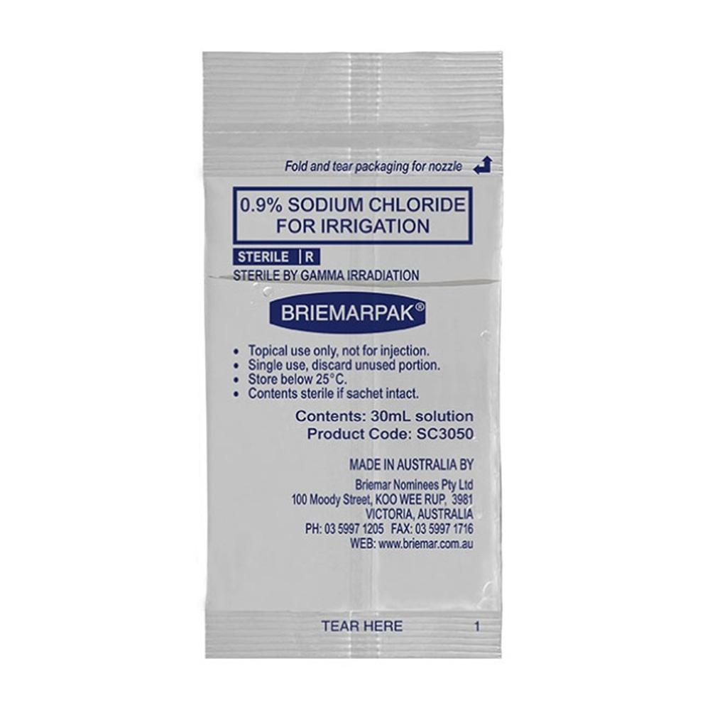 Australian Briemarpak 0.9% Sodium Chloride Physiological Saline 30ml 75 Pack Wound Care Supplies